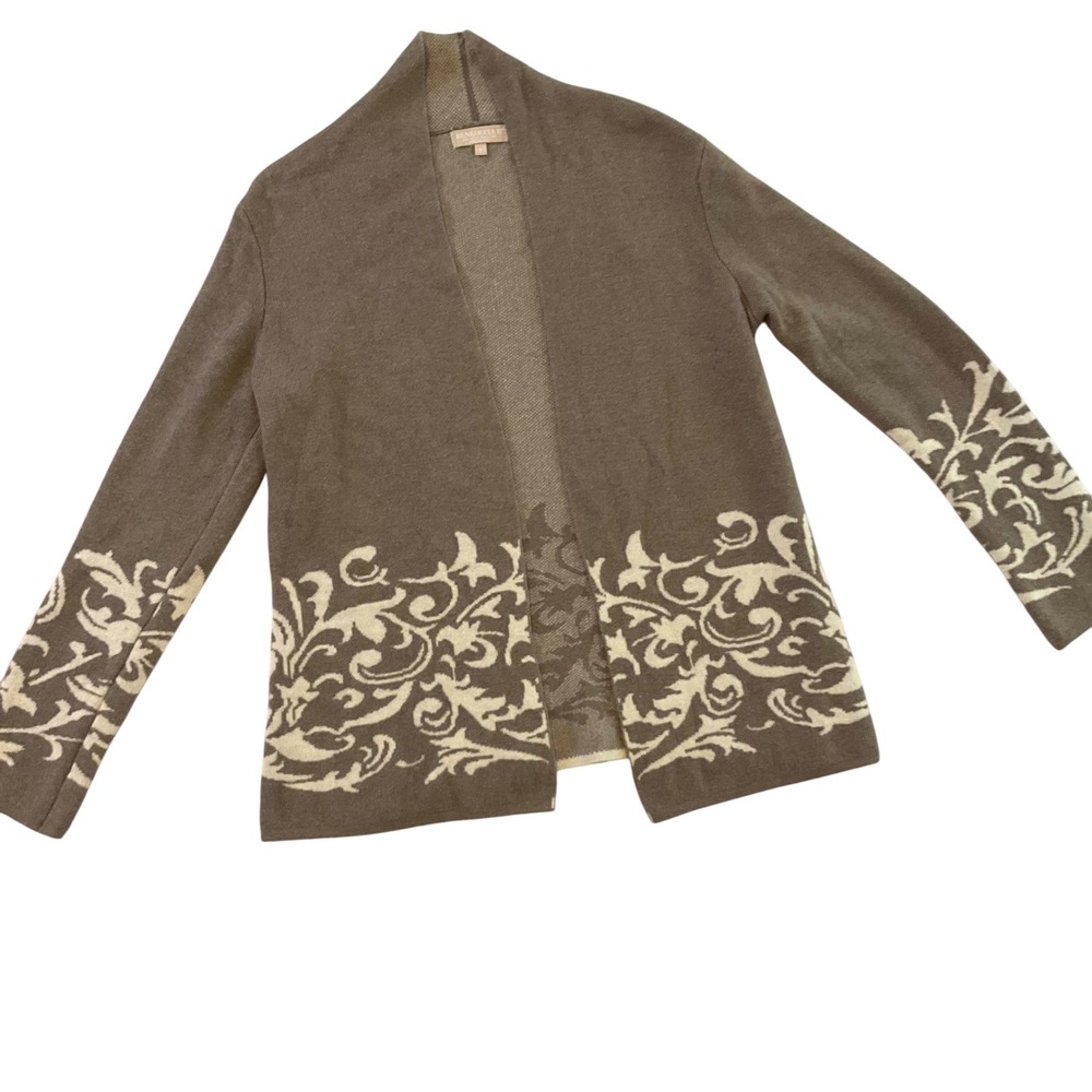 Benedetta B. Womens Cardigan Sweater S Brown‎ Cream Floral Merino Wool Blend